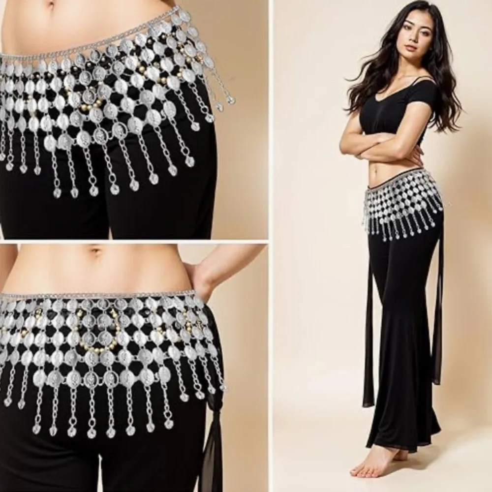 Coin Belly Dance Skirt Accessory Adjustable Silver